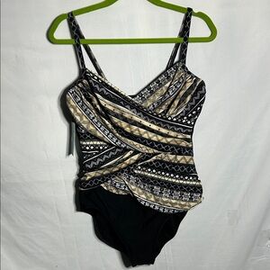 Elegant Women's One Piece Swimsuit in Black and Gold
